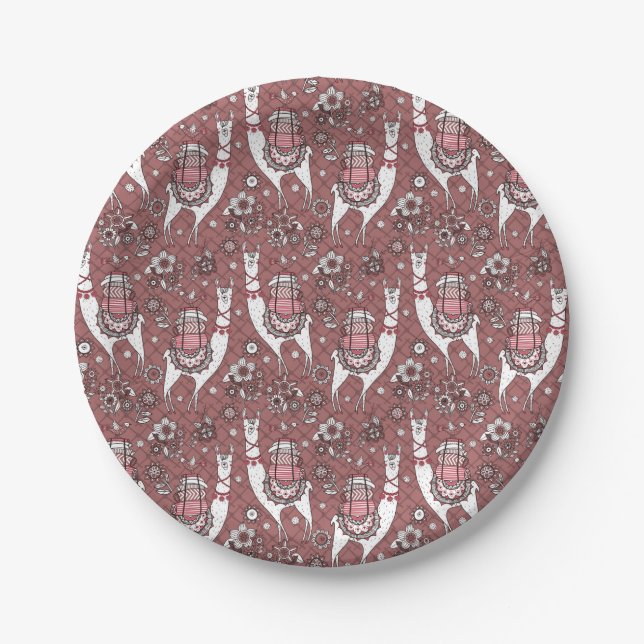 Funny Llamas Pattern Paper Plate (Front)