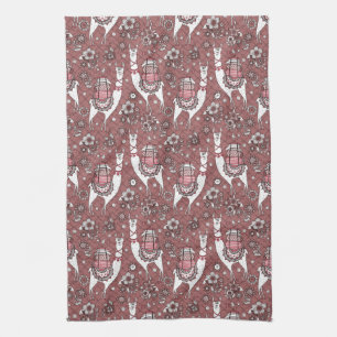 Funny Llamas Pattern Tea Towel
