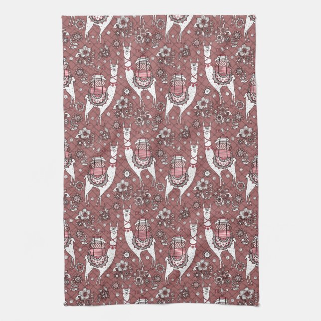 Funny Llamas Pattern Tea Towel (Vertical)
