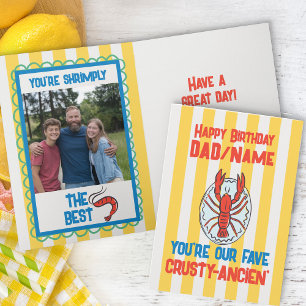 Funny Lobster Amalfi Yellow Stripe Photo Birthday Card