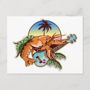 funny lobster playing a ukulele postcard