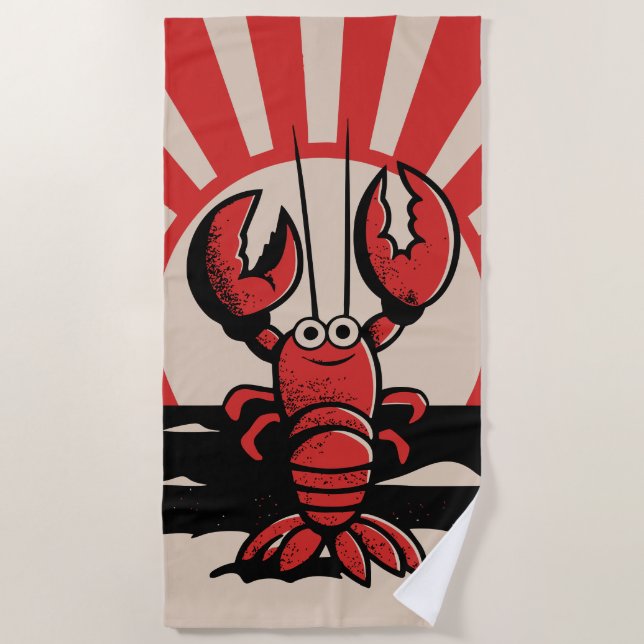 Funny Lobster – Retro Beach Design Towel (Front)