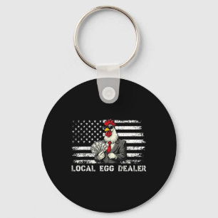 Funny Local Egg Dealer American Flag Chicken Lover Key Ring