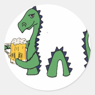 Funny Loch Ness Monster Drinking Beer Cartoon Classic Round Sticker