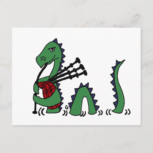Funny Loch Ness Monster Playing Bagpipes Postcard (Front)