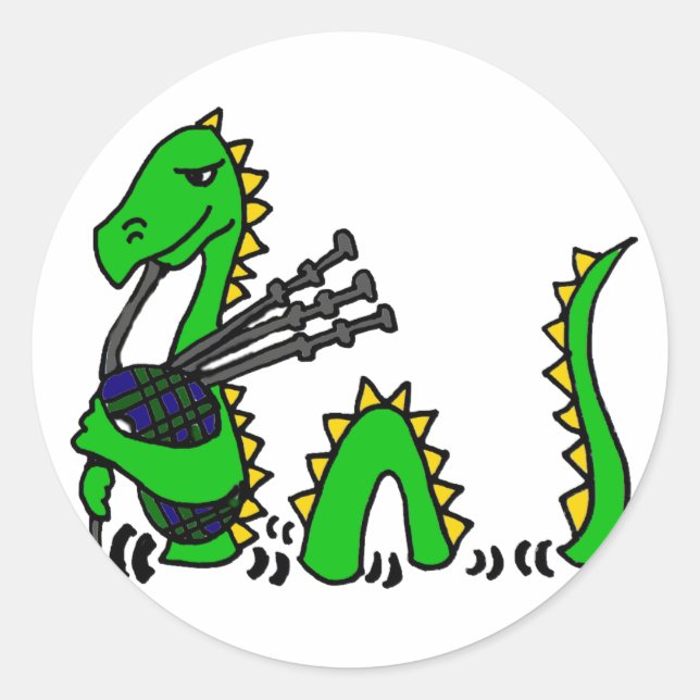 Funny Loch Ness Monster Playing Bagpipes Sticker (Front)