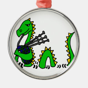 Funny Loch Ness Monster Playing Blue Bagpipes Metal Ornament