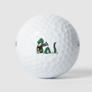 Funny loch ness monster playing the bagpipes golf balls