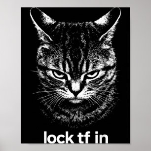 Funny Lock TF in Cat Graphic Motivational Retro Poster