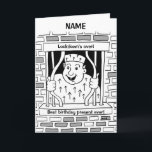 Funny Lockdown Over Escape Cartoon Best Birthday Card<br><div class="desc">Cartoon featuring a prisoner escaping from behind bars with the caption 'Name.  Lockdown's over! Best birthday present ever!'  Great topical birthday card to send  Easily personalise any of the template text on this card by editing the messages.    Thank you for viewing my designs!</div>