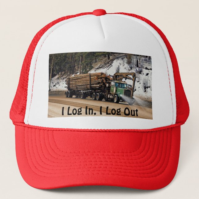 Funny Log In - Log Out Logging Trucker Art Trucker Hat (Front)