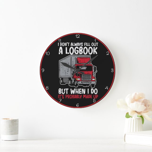 Funny Logbook Red Trucker  Large Clock (Home)