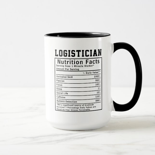 Funny Logistician Nutrition Facts Coordinator Gift Mug (Right)