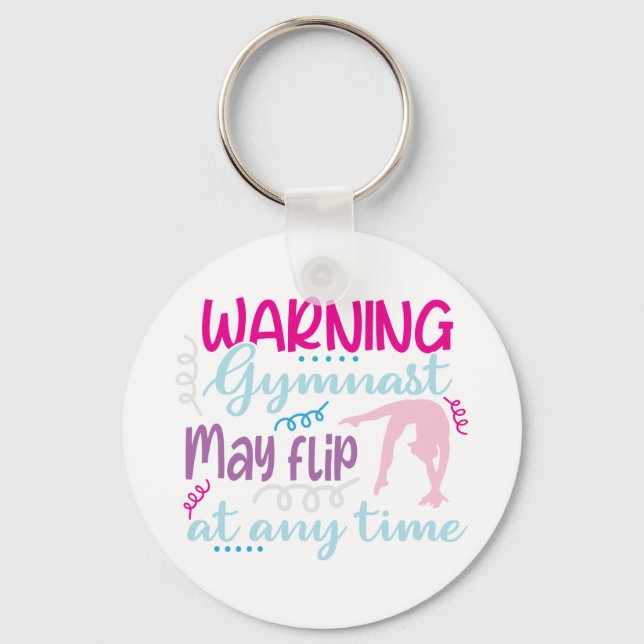 Funny logo gymnast girl pink blue might flip cute key ring (Front)