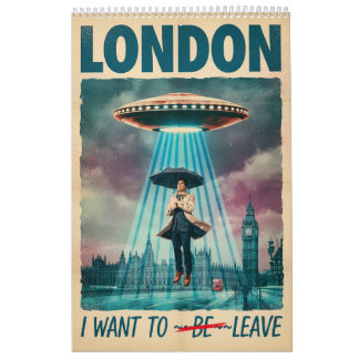 Funny London Alien Abduction Retro Sci-Fi Poster Calendar