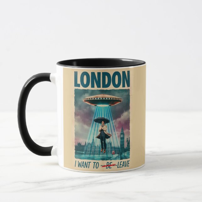 Funny London Alien Abduction Retro Sci-Fi Poster Mug (Left)