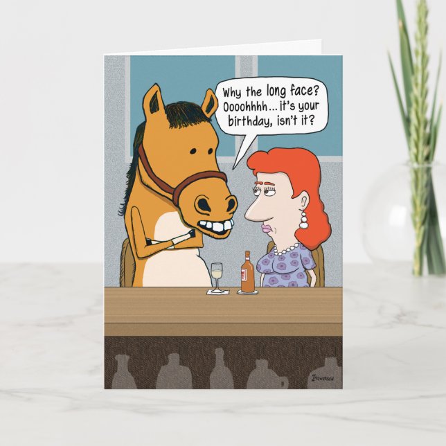 Funny Long Face Horse Birthday Card (Front)