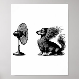 Funny Long Haired Dachshund Dog With Fan Doxie Wie Poster