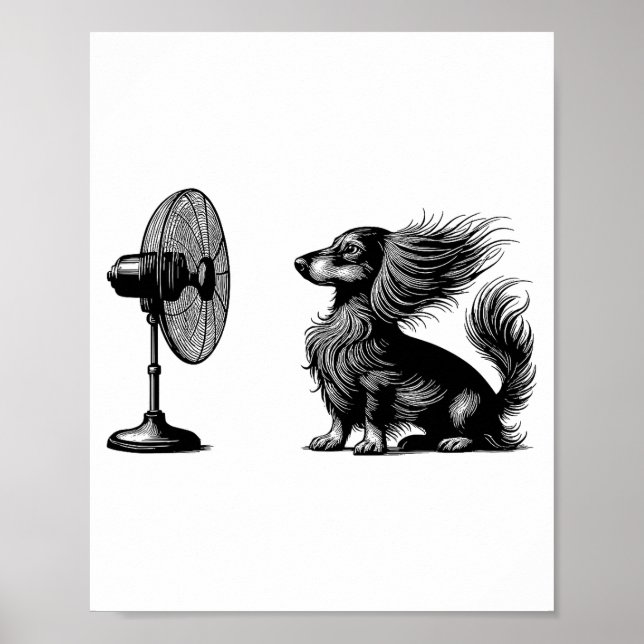 Funny Long Haired Dachshund Dog With Fan Doxie Wie Poster (Front)