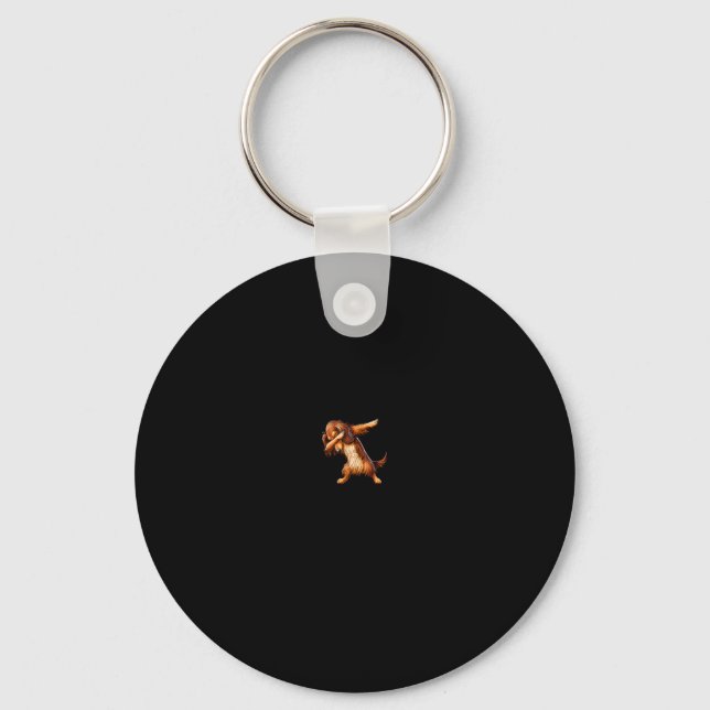 Funny Long Haired Dachshund Doxie Dabbing Dog Men  Key Ring (Front)