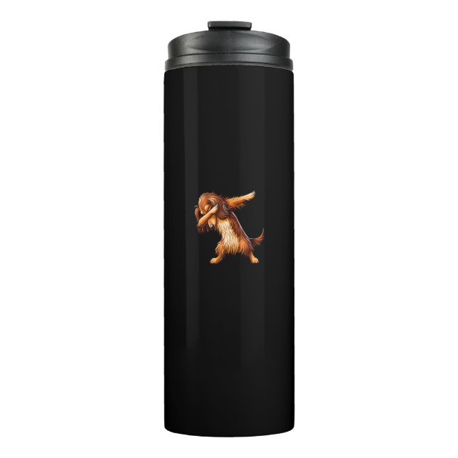 Funny Long Haired Dachshund Doxie Dabbing Dog Men  Thermal Tumbler (Front)