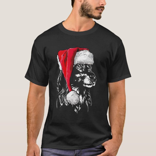 Funny Long Haired Dachshund Santa Christmas Dog Mo T-Shirt (Front)