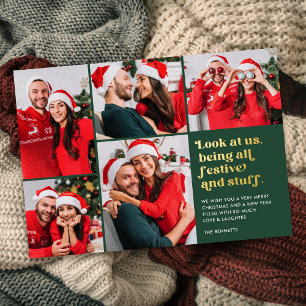 Funny Look at Us 5 Photo Collage Christmas Foil Holiday Card