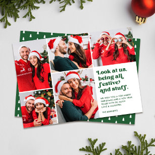 Funny Look at Us 5 Photo Collage Christmas   Green Holiday Card