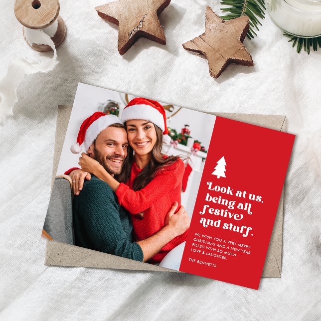 Funny Look at Us Being Festive Christmas Photo  Holiday Card (Creator Uploaded)