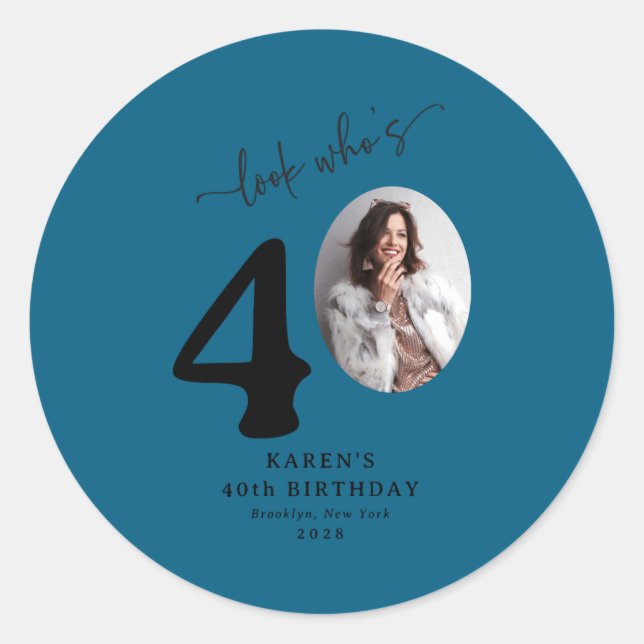 Funny Look Whos 40 Stylish 40th Birthday  Classic Round Sticker (Front)