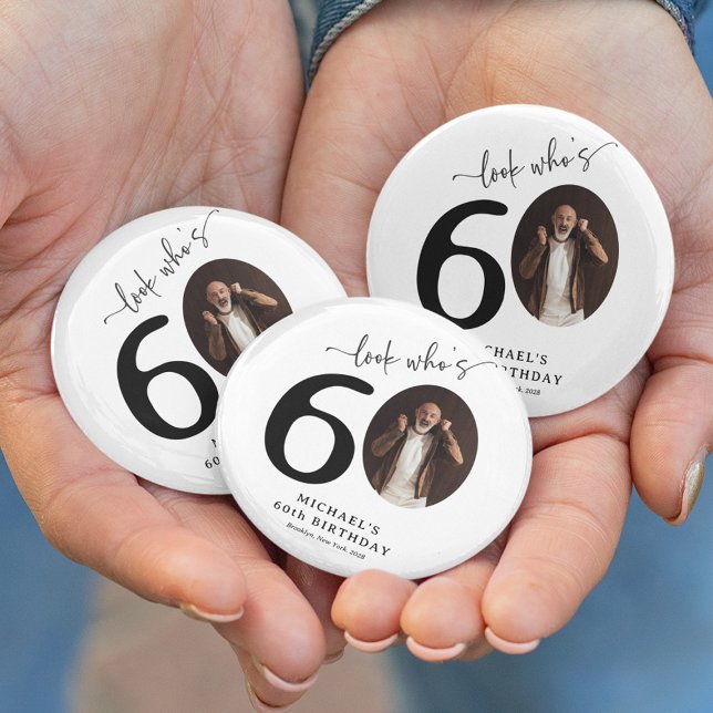 Funny 'Look Who's 60' Stylish 60th Birthday 6 Cm Round Badge (Creator Uploaded)