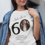 Funny 'Look Who's 60' Stylish 60th Birthday T-Shirt<br><div class="desc">Make a statement on your special day with our 'Look who's 60' Birthday T-Shirt. Perfect for the birthday star or their party guests, this fun and personalised piece is a must-have for any celebration. Adorned with elegant calligraphy, their name, portrait as a part of the '60', location, and year, this...</div>