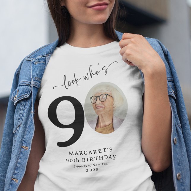 Funny 'Look Who's 90' Stylish 90th Birthday T-Shirt (Creator Uploaded)