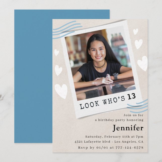 Funny Look who's turning 13th birthday invitations (Front/Back)