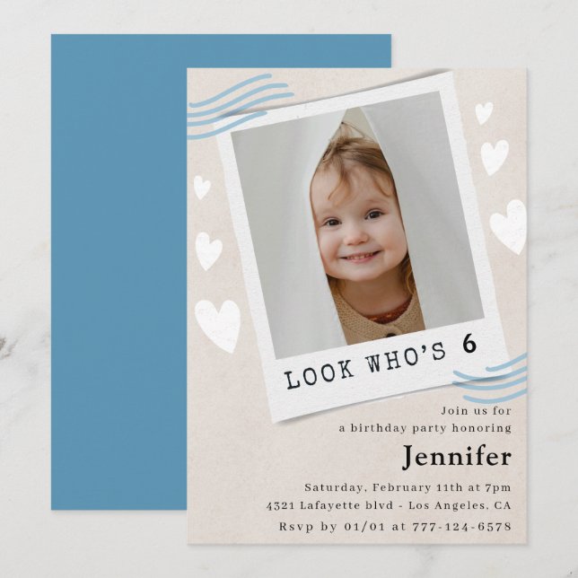 Funny Look who's turning 6th birthday invitations (Front/Back)