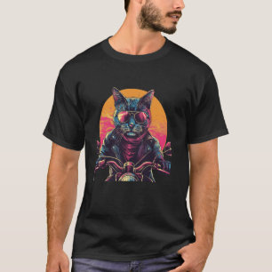 Funny looking Motorcycle Cat Costume with Sunglass T-Shirt