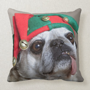 Funny looking pug with tongue hanging out cushion