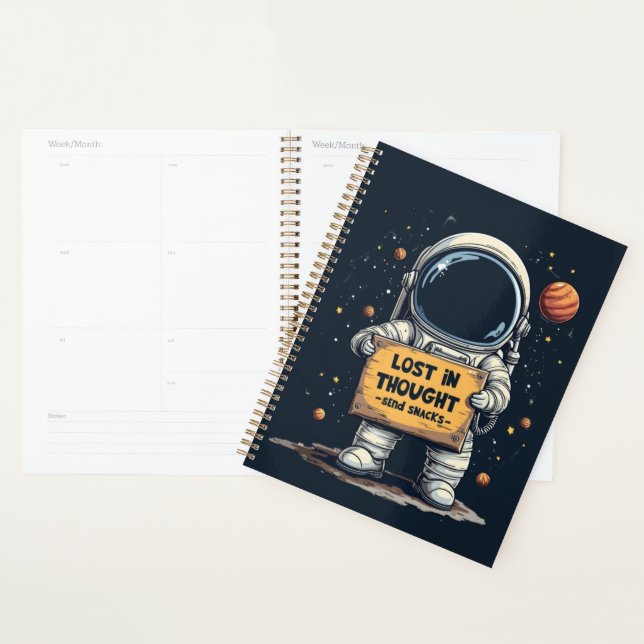Funny Lost in Thought Astronaut Space Illustration Planner (Display)