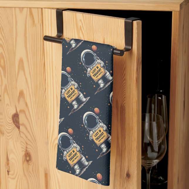 Funny Lost in Thought Astronaut Space Illustration Tea Towel (Thirds Fold)