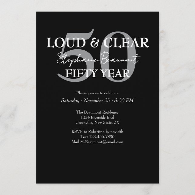Funny Loud and Clear 50th birthday invitation (Front)