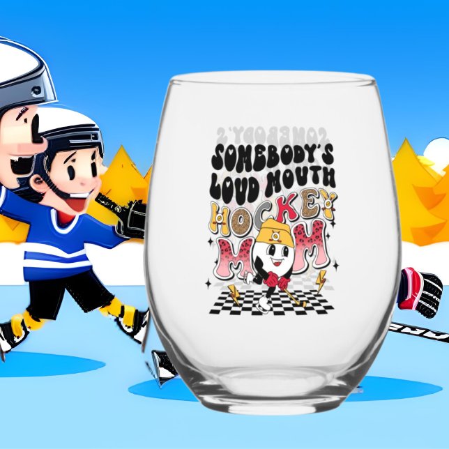 Funny loud mouth hockey Mum word art  Stemless Wine Glass (Creator Uploaded)