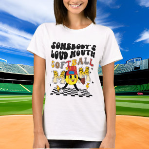 funny loud mouth softball Mum word art  T-Shirt