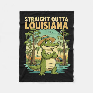 Funny Louisiana Alligator Retro Wildlife Travel Ba Fleece Blanket
