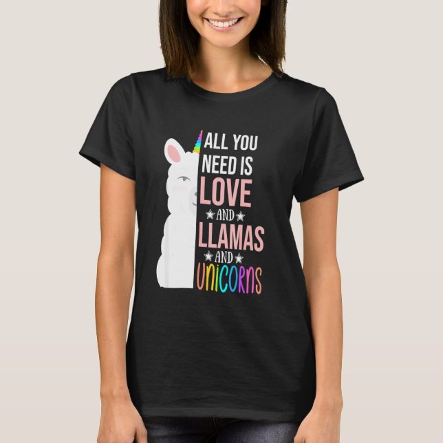 Funny Love All You Need Is Love Llama T-Shirt (Front)