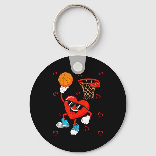 Funny Love Basketball Heart Shape Happy Valentine' Key Ring (Front)