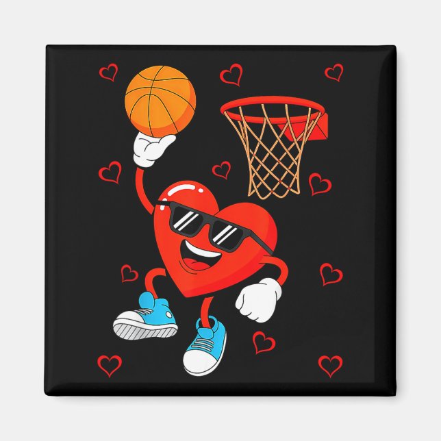 Funny Love Basketball Heart Shape Happy Valentine' Magnet (Front)