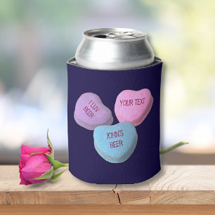 Funny Love Beer Candy Heart Custom Text Can Cooler