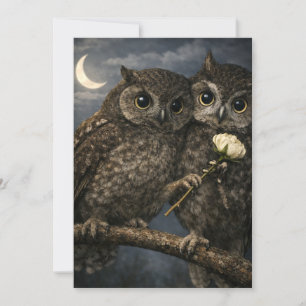 Funny Love Bird Owls With Flower Valentine Holiday Card