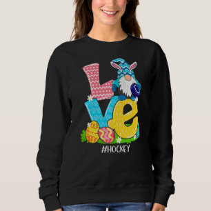 Funny Love Hockey Easter Gnome Egg Hunting Basket  Sweatshirt