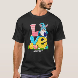 Funny Love Hockey Easter Gnome Egg Hunting Basket T-Shirt